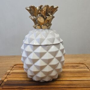 White Pineapple Ceramic Jar with Gold Top